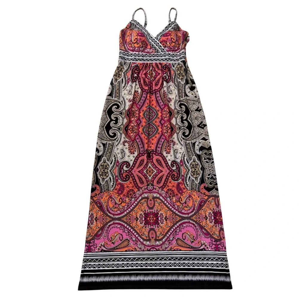 Christopher & Banks Paisley Maxi Dress Pink Orange Festival Eclectic Boho Medium
